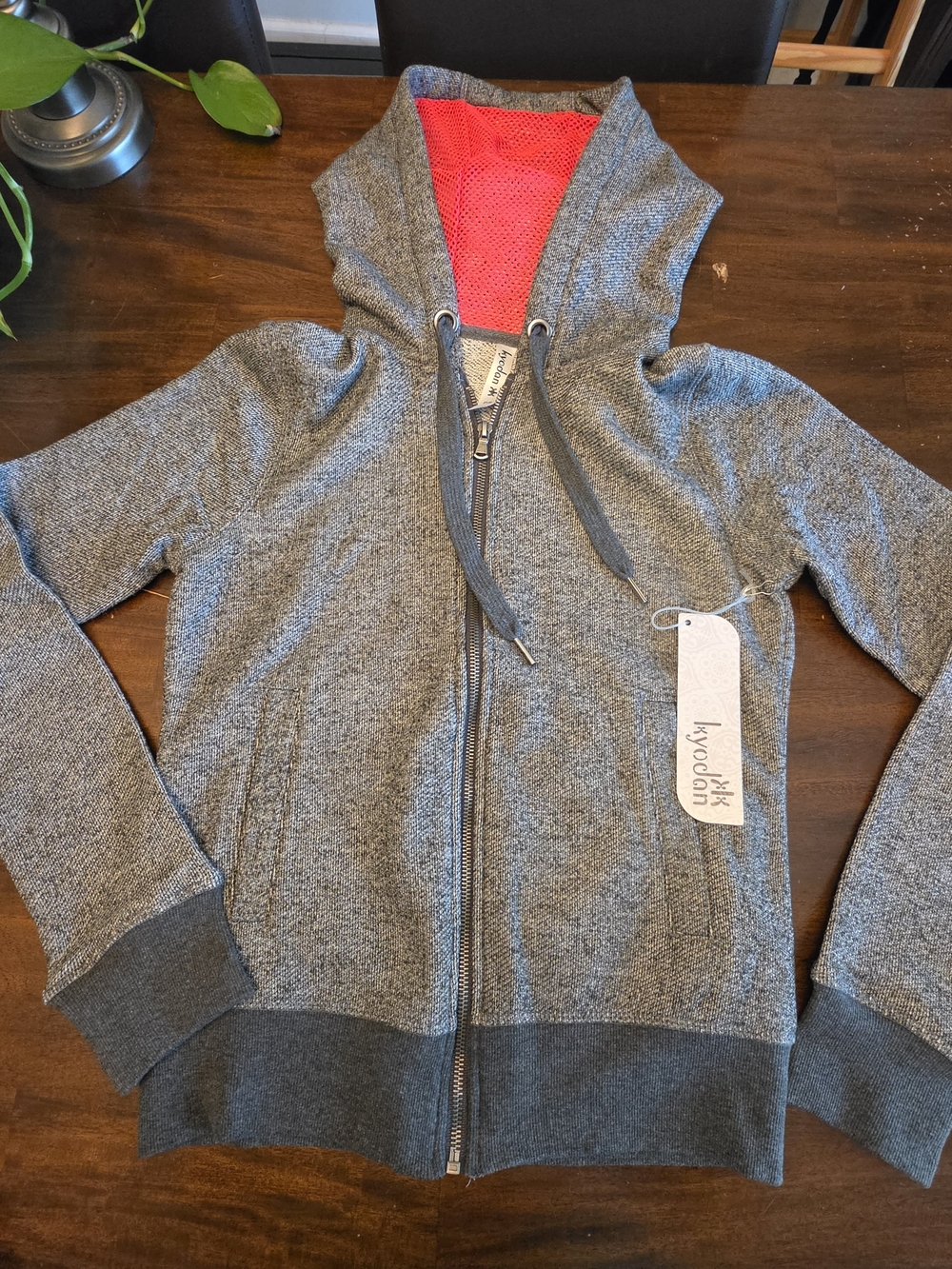 Kyodan Womens Full Zip Space Dye Hoodie Jacket Gray Pink Trim Size P/S